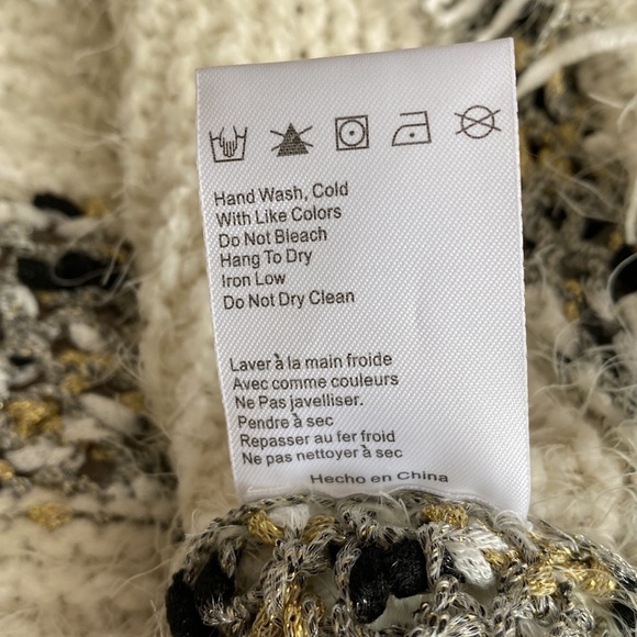 Moth Anthropologie ivory crew fringe poncho sweater small - Picture 6 of 7